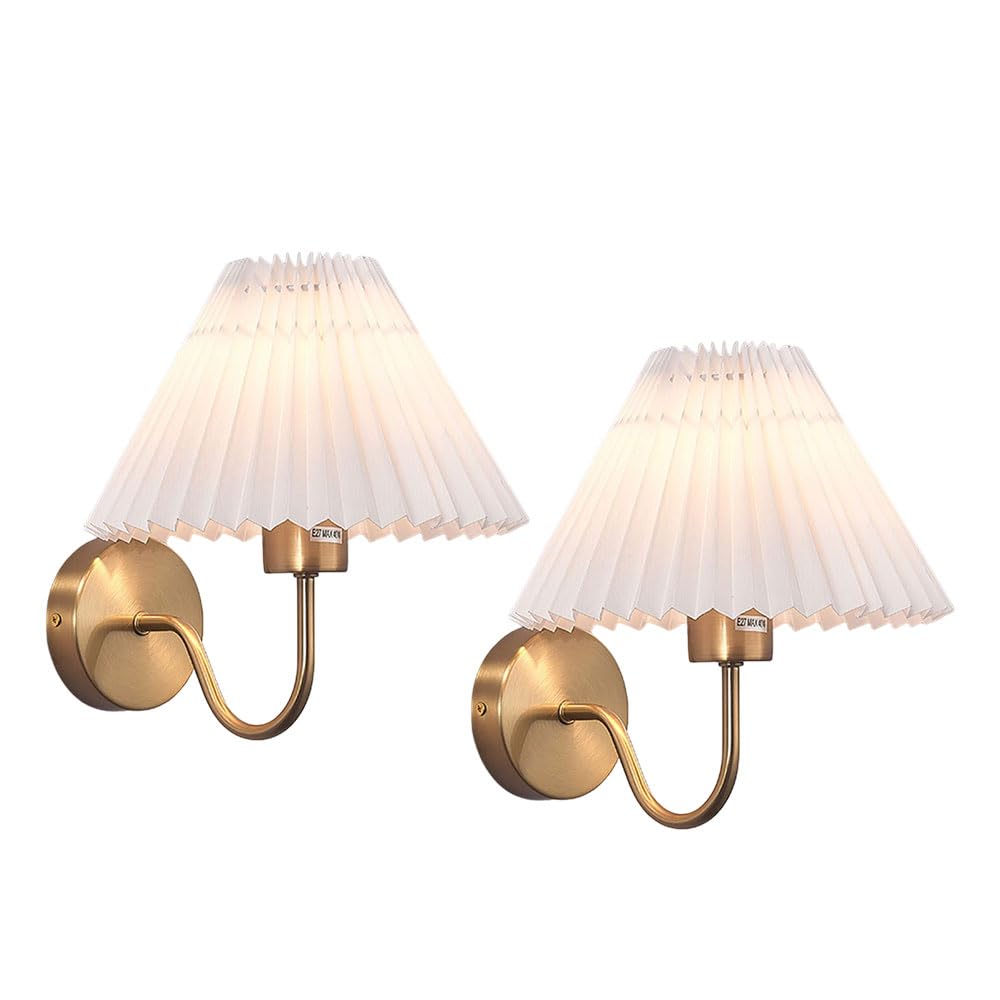 TCHAUSGZUS Postmodern Pleated Fabric Wall Sconce - Elegant Indoor Lighting Fixture for Bathroom, Bedroom, Living Room & Dining(Light Color,2PCS)