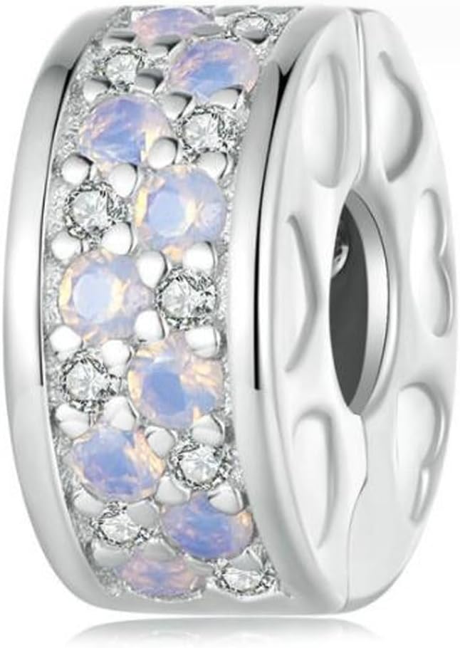 2pc Clip Spacer Charms Bracelets for Women 925 Sterling Silver Blue White Crystal Clip Lock Spacer Stopper Charm Bead for Bracelet - Image 2