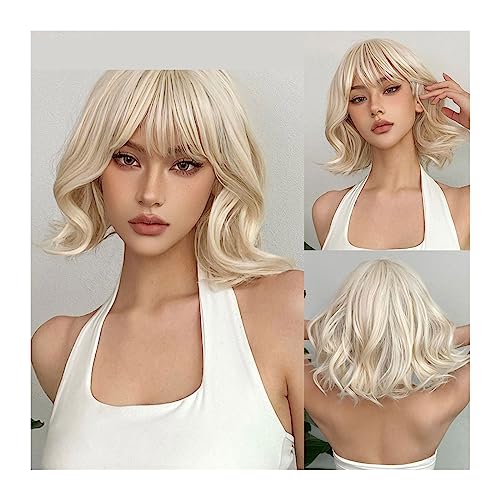Perruque courte ondulée blonde platine au style impeccable et finitions haut de gamme