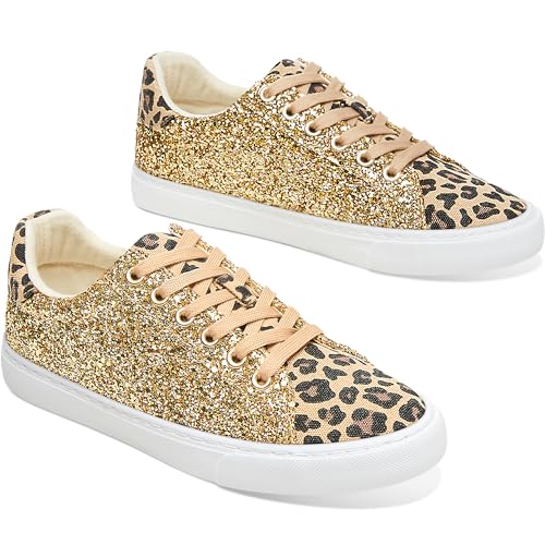 Image of AISFAES Glitter Sparkly Low Top Sequins Lace Up Tennis Shoes Comfort Bling Fashion Shiny Walking Shoes