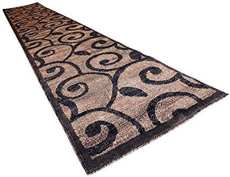 Miniatura 7 de Americana Alfombra moderna de pasillo largo, color marrón y negro, diseño King 154 (32 pulgadas x 10 pies)
