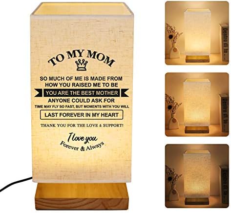 KWOOD Customized Engraved Bedside Table Lamp - Modern Square Fabric Nightstand Lamp for Mom Mother's Day Birthday Christmas Gifts (for Mom)