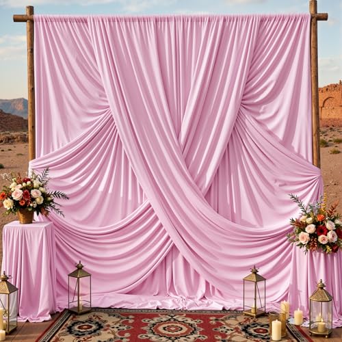 10x10ft Baby Pink Backdrop Curtains for Parties 2 Panels 5x10ft Wrinkle-Free Polyester Background Curtains for Wedding Birthday Baby Shower Graduation Decorations