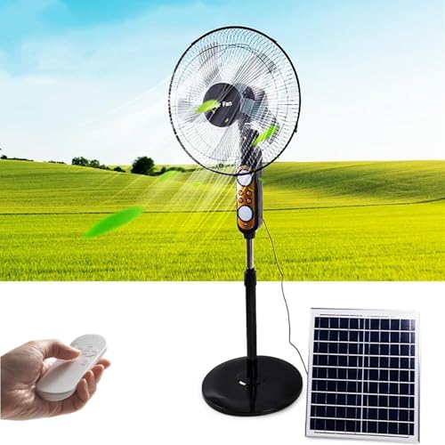 LPONAA Ventiladores Solares De Pedestal Recargables, Ventiladores De Pie Oscilantes con Panel Solar, Ventiladores De Piso para Exteriores, Porches, Patios, Cenadores Y Playas.
