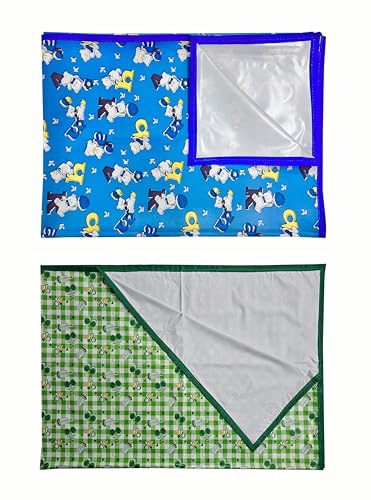 Image of EcoSoft Plastic Sheet,PVC Sheet for Kids,Rubber Sheet for Babies,Bed Wetting Protector(90 x 135 cm) (Blue Alphabet & Green Baby Bottle)