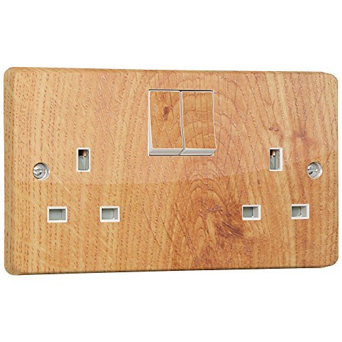 stika.co Wood Effect Power Outlet Sticker Double - Full Wrap Skin Sticker for Crabtree 4306 Cover - Self-Adhesive Vinyl