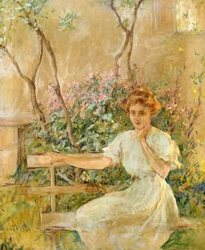 Peinture à l'huile The Garden Seat 1911 de Robert Reid pour décorer un salon élégant