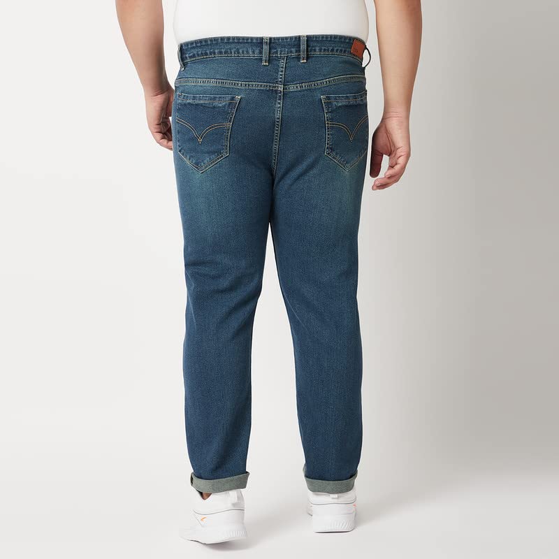 Image of Zush Men's Mid Rise Regular Fit Dark Blue Color Plus Size Stretchable Jeans