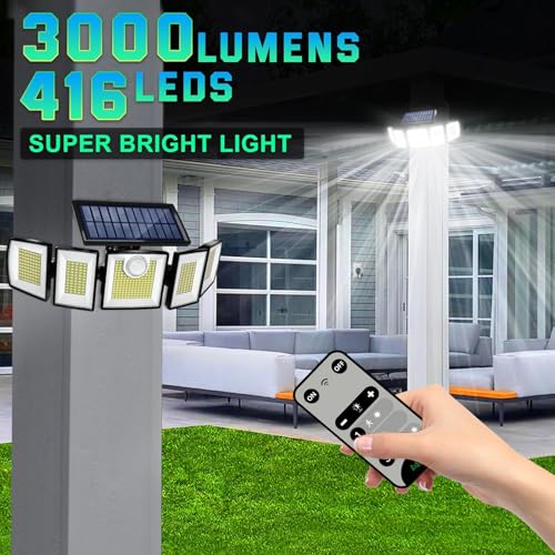 Image of MDCMDCM Solar Lights Outdoor Waterproof Motion Sensor - 416 LEDs 3000 Lumens Super Bright 3 Brightness 3 Modes 360 Illumination 32ft Solar Flood Security Light for Outside (2, 13.7x4.3x5inch)