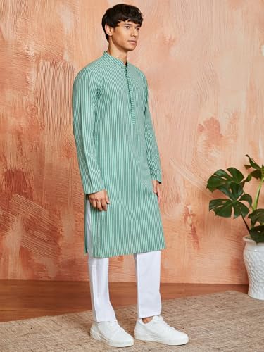 Kurta pyjama en coton Vastramay vert 38 évite la chaleur en fête