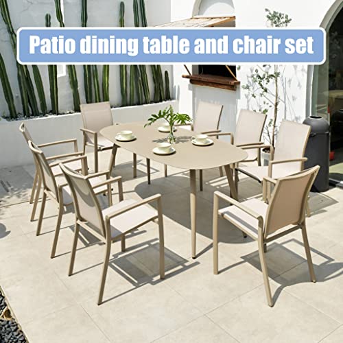 Outdoor Dining Table And Chair Set, Oval Aluminum Alloy Dining Table With Teslin Chairs, Garden/Patio Furniture (Color : 9 Pieces, Size : 180X90X74Cm) #TOP2
