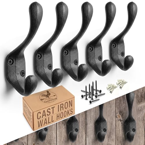 Rustic Cast Iron Coat Hooks (5 Pack) - Wall...