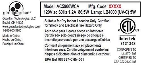 Germ Guardian Air Purifier, High CADR True HEPA Filter, Large Rooms to 338 sq ft, UV Light Sanitizer Eliminates Germs, Filters Allergies, Pollen, Smoke, Dust, Pet Dander, Mold, Odors, Quiet AC5900W - Thumbnail 5