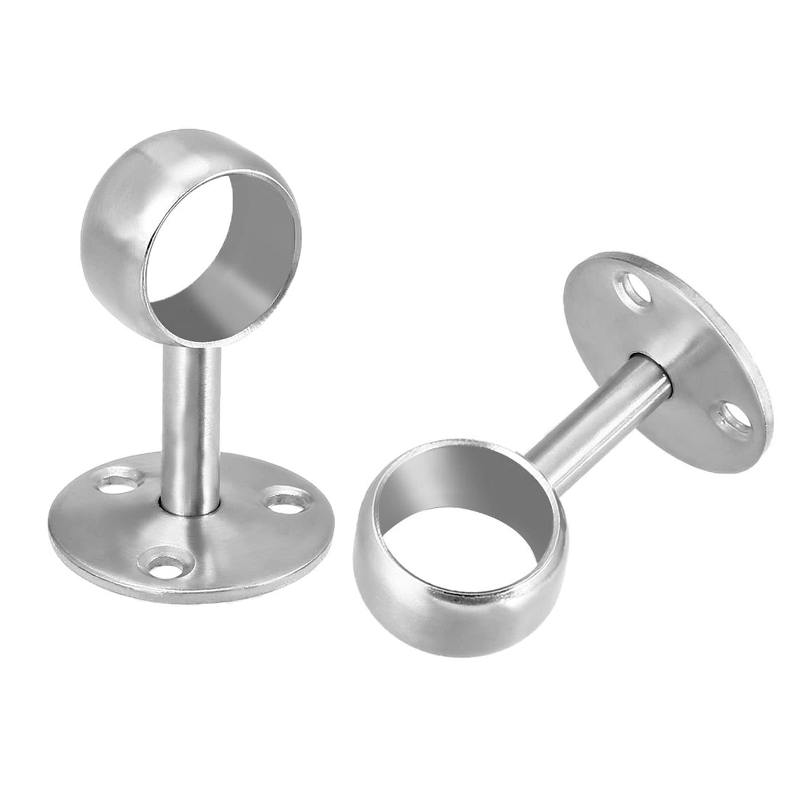 Ta-Vigor Silver Wardrobe Pipe Bracket 25Mm Dia, 2Pcs Wall Mounted Rail Rod 65Mm Height, Shower Curtain Closet Wardrobe Rod Lever Support Holder Pipe Flange Socket