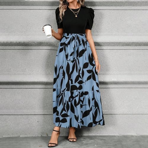 Summer Dresses for Women Floral Printrd A-Line Dress with Belt Flowy High Waist Maxi Dress Casual Elegant Long Dress4