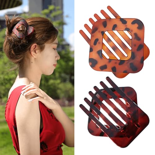 Flat Hair Clips for Women 3.54 Inch - Diamond Claw Clips Set 2 Pack Glossy & Matte Tortoiseshell, Flat Back for All Hair, Car Seat & Sofa Comfort, Gift Box