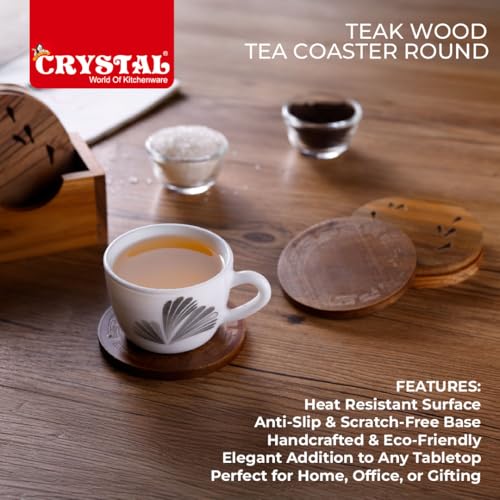 Image of Crystal Teakwood Handcrafted Tea Coaster | Cuppo | Set of 6