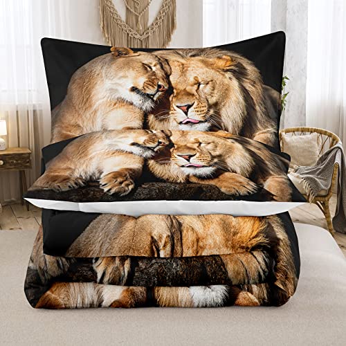 Bodhi Lover Couple Lion Comforter Set King Soft Microfiber Lion Bedding Set King Size Animal Comforter Set With Pillowcases,1 Comforter+2 Pillow Shams #4004 #TOP2