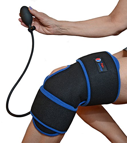 Reusable Ice Pack for Knee - Cold Therapy Compression Wrap with Air Pump for Pain Relief - Long Cooling Retention Gel Pack - Inflatable Knee Brace for Sprains, Swelling & Sports Injuries (Black)