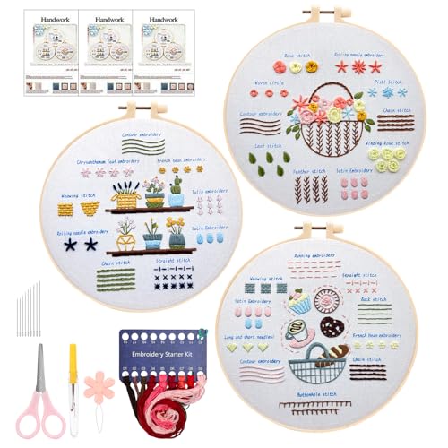 Opiniones y reviews de Bordado Top 10. 40 Kit de Bordado Para Principiantes Adultos, Patrones Preestampados, 3 Embroidery Frames, Hilos y Agujas, Regalo de Manualidades de Costura DIY Para Mujeres (Práctica de costura -A)