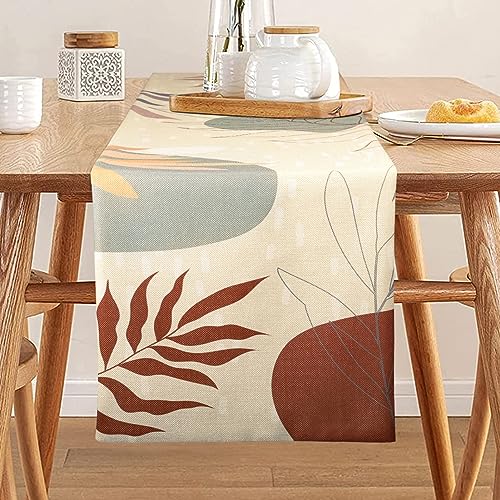 Runner Tavola Moderno in Lino Runner da Tavola Boho Morandi Astratto Lino Antiscivolo Tovaglia Doppio Strato per Banquet, Tavolo da Pranzo, Ristorante, Compleanni e Matrimoni 33 cm x 183 cm