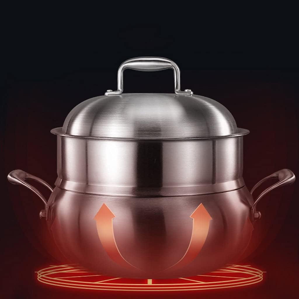 Stainless Steel Steamer Dual-purpose Thickened Two-layer Non-porous Uncoated Steamed Bun Soup Pot with Steamer(24cm)