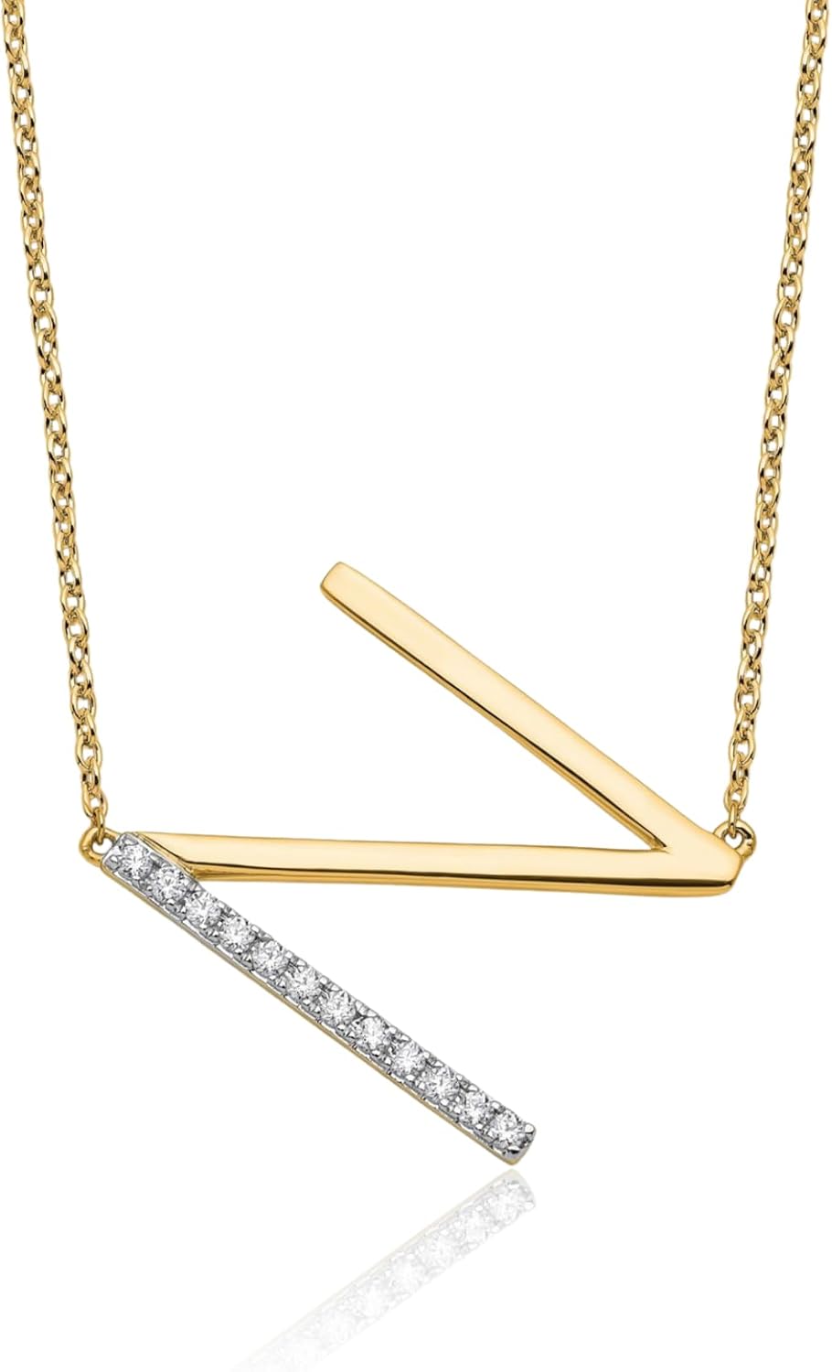 IceCarats 14K Solid Yellow Gold 0.14 carat Diamond Small Letter N Initial Pendant Necklace 18mm 3/4 inch Round Cut, Natural, Prong Set For Her