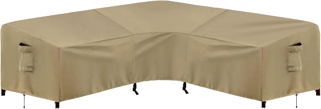 PureFit Outdoor Sectional Sofa Cover Waterproof V Shaped Patio Furniture Covers for Deck, Lawn and Backyard, 100x100, Camel