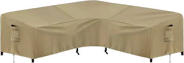 PureFit Outdoor Sectional Sofa Cover Waterproof V Shaped Patio Furniture Covers for Deck, Lawn and Backyard, 89”x89”, Camel