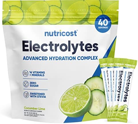 Nutricost Electrolytes Powder Hydration Packets (Cucumber Lime, 40 Servings) Low Calorie Keto Electrolytes Sweetened with Stevia - Non-GMO, Gluten Free and Sugar Free