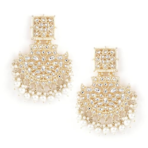 Rubans Off-White Gold-Plated Kundan-Studded Long Chandbalis with Pearl-Beaded For Women (B0D6GP3D54) Amazon Price History, Amazon Price Tracker