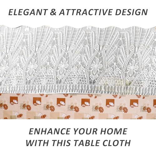 Image of Dakshya Industries 6 Seater PVC Waterproof Dining Table Cover 60x90 Inch | Floral Printed Washable Table Cloth with Lace Border