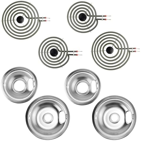 Electric Stove Top Burner Drip Pans W10196405 W10196406 and MP22YA Electric Range Burner Element Kit, 6" MP15YA and 8" MP21YA by PANDEELS, Compatible with Whirlpool, Ken.more, May.tag Cover
