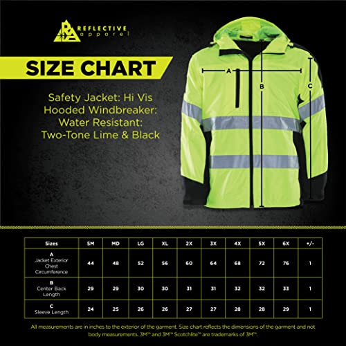 Reflective Apparel High Visibility Hooded Windbreaker Safety Jacket - Ansi Class 2 Compliant, Water-Resistant Shell - Lime, 2Xl #TOP5