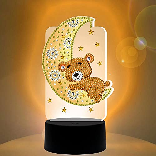 Yenisai DIY 5D Diamond Painting Lampe LED Colorées Veilleuse Enfants Lampe Bricolage Diamond Painting Lumière Lampe de Nuit pour la Maison Cadeau de décoration de Noël-Ours de la lune Cover