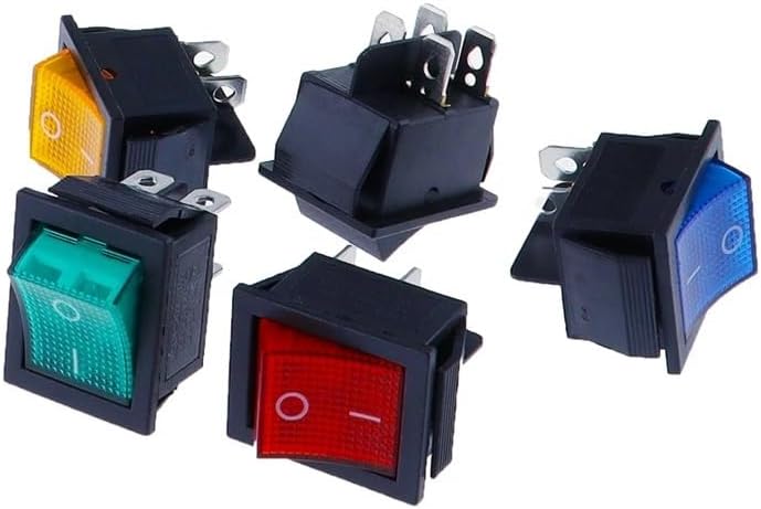 Power switch, Rocker Switch, KCD4 Latching ON OFF 2 Pos IO 4 Pin Light 16A 250VAC 20A 125VAC Multicolor(Gold)