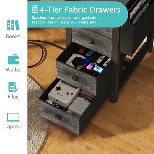 Lufeiya L Shaped Computer Desk with Drawers & Storage Shelves, 47 Inch Small Corner Desk with Power Outlet for Home Office Bedroom, L-Shaped Gaming PC Desks with Fabric Drawer, Gray