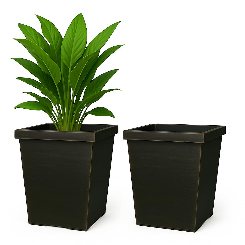 Muddy Hands Pack of 2 – 43 Litre Large Black Bronze Tall Square Plant Pots – Heavy Duty Plastic Outdoor Garden Planters for Trees, Flowers & Shrubs