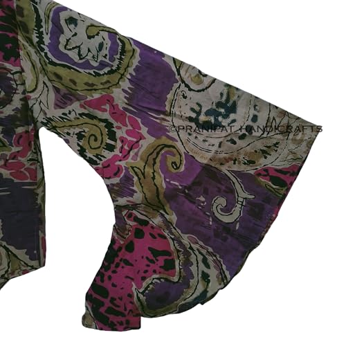 Abstract Print Beach cover up Purple Bell Sleeves 70's Retro Dress Sleepwear Hippie Clothing Crop Top3