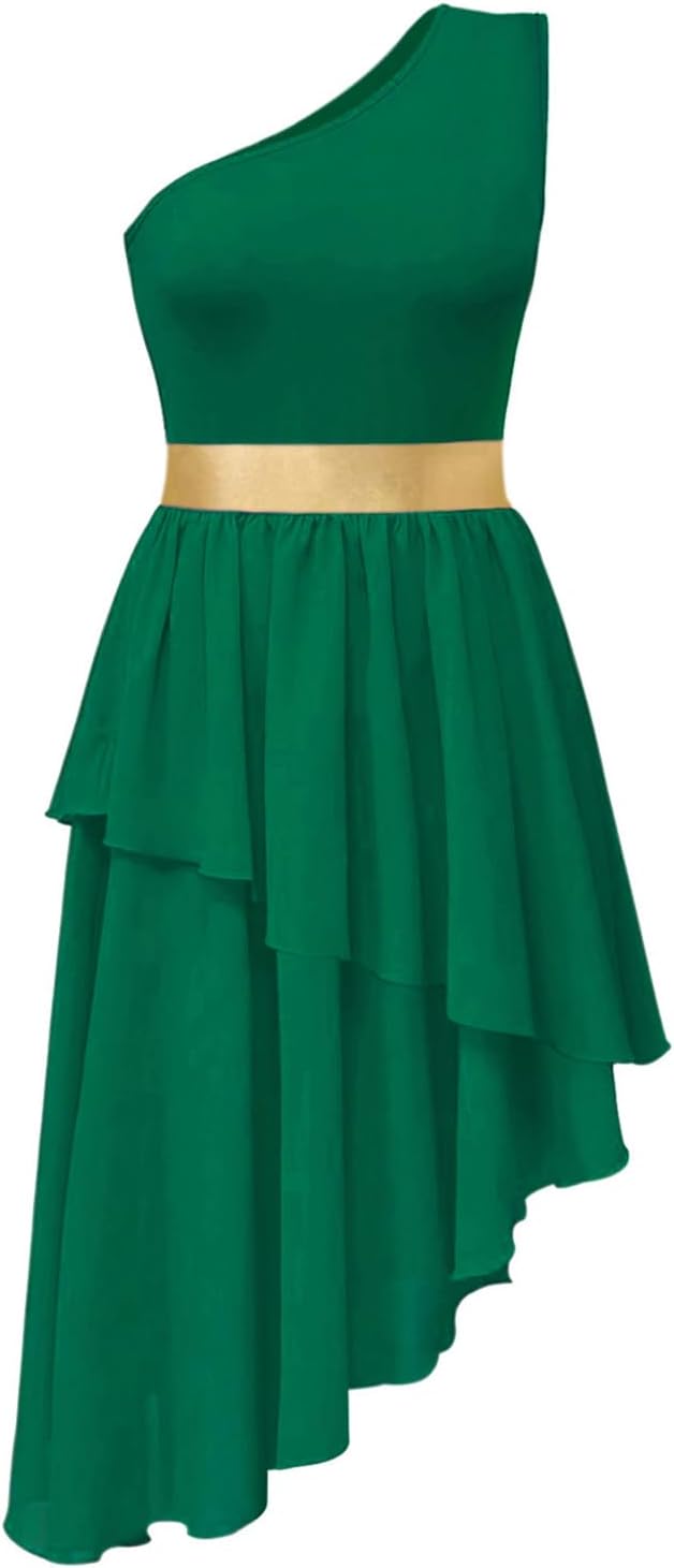 Praise Dance Overlays Dress for Women One Shulder Sleeveless Irregular Flowy Hem Worship Lyrical Dance Costume