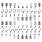 20Sets End Caps for Jewelry Making, Stainless Steel Leather Cord End Caps with Lobster Clasp Connector...