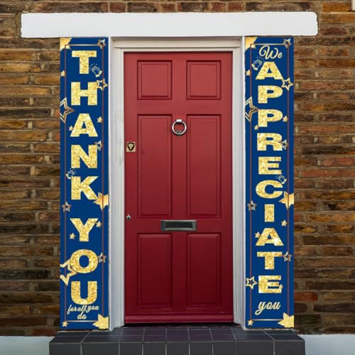 We Appreciate You Banner Decorations Thank You Door Banner Thank You for All You Do Backdrop for Teacher Employee Staff Doctors Nurse Poaster Volunteer Appreciation Week Party Decor - Blue Gold - Thumbnail 6