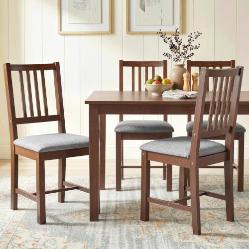 Image of HOMCOM Wooden Dining Chairs Set of 4 with Slat Backrest, Farmhouse, Walnut