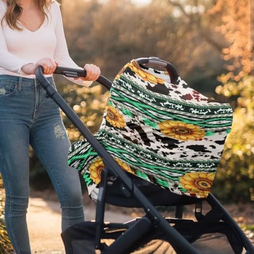 Image of Coldinair Aztec Baby Car Seat Covers for Boys Girls Multi-use Cover Sunflower Baby Carseat Canopy Cow Print Nursing Cover for Breastfeeding