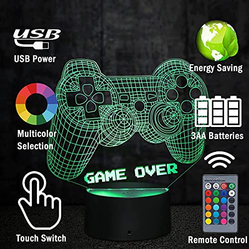 Bparty 3D Video Game Controller Lamp Night Light 3D Illusion Game On Lamp For Kids, 7 Colors Changing With Remote, Kids Bedroom Decor Perfect Christmas Birthday Gifts For Boys Girls #TOP3