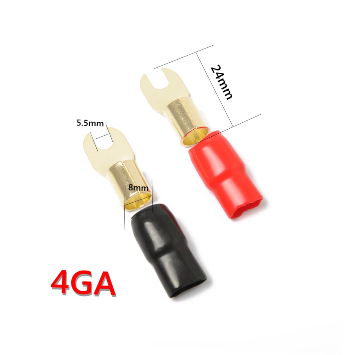 KICHOUSE 2 Pairs Spade Terminal Speaker Wire Connectors Crimp Barrier Spades Copper Spade 8ga Terminal Spade Fork Adapters Crimp Terminals