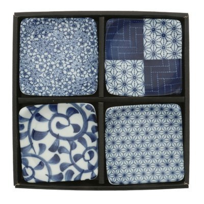 Kotobuki Blue and White Small Square Plate Set 3.5