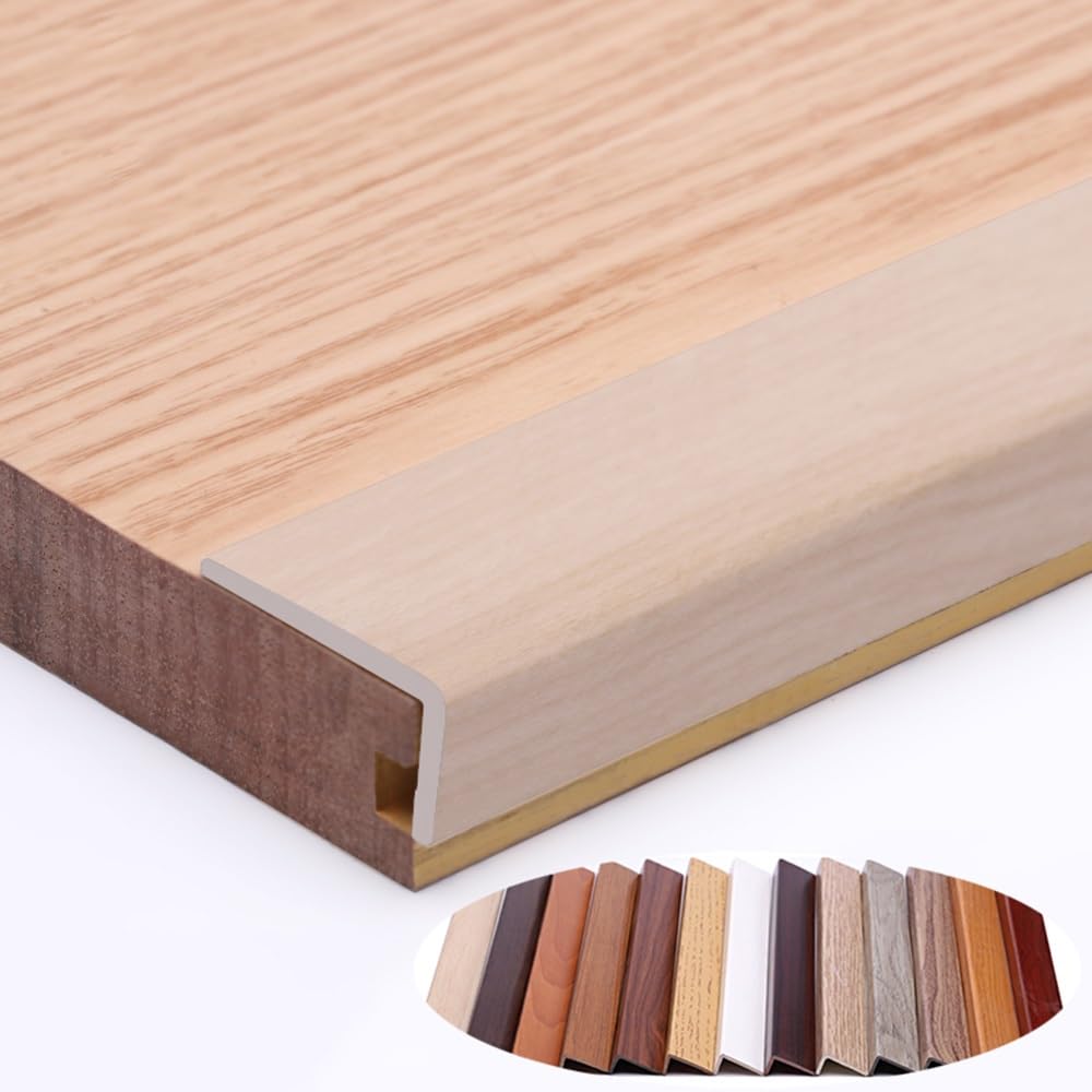 Bande de transition de bordure d'escalier antidérapante de 35,4 pouces, garniture de bord de nez de moulure en L for planchers en bois, carrelage(Maple Color,2cm/0.9in)