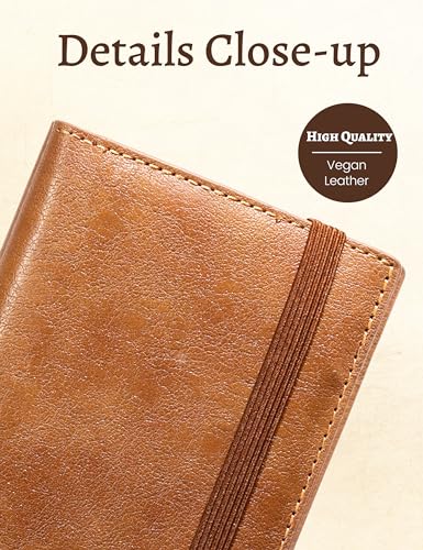Yarnic Checkbook Cover for Personal Checkbook, Checkbook Holder with Pen Holder & Built-in Clear Plastic Divider for Duplicate Checks (Light Brown)