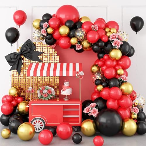 Image of Red Black Gold Balloon Arch Kit 68 Pcs Garland Decoration Set with Metallic Gold Chrome Balloons for Birthday Wedding Anniversary Baby Shower Valentine Party Decor | ARV Zone (Red Black Theme Garland)